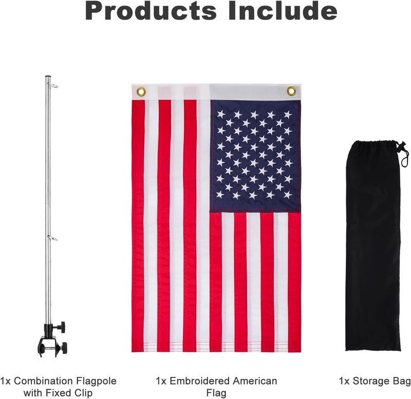 FLAGMESAGE Boat Flag Kit with Flag Holder, 16x24 Inch US Flag with Adjustable Pole Stainless Steel Clamp, 50 Embroidered Stars American Flag Boat Accessories (16x24) - Image 3